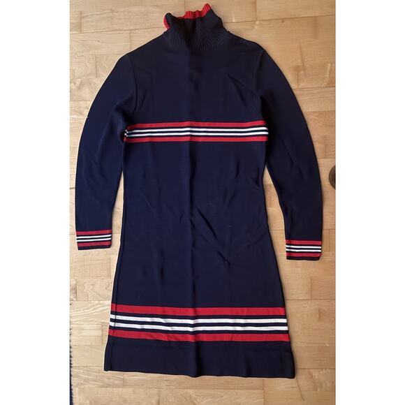Evan Wayne Dresses & Skirts - VTG Evan Wayne Red White Blue Varsity Stripe Mockneck Long Sleeve Knit Dress XS